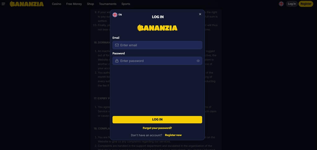 Bananzia Casino Login UK